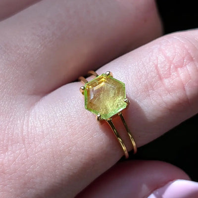 Hexagon Doublet Peridot Ring Rings Handmade Handcrafted