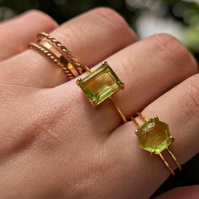 Hexagon Doublet Peridot Ring Rings Handmade Handcrafted