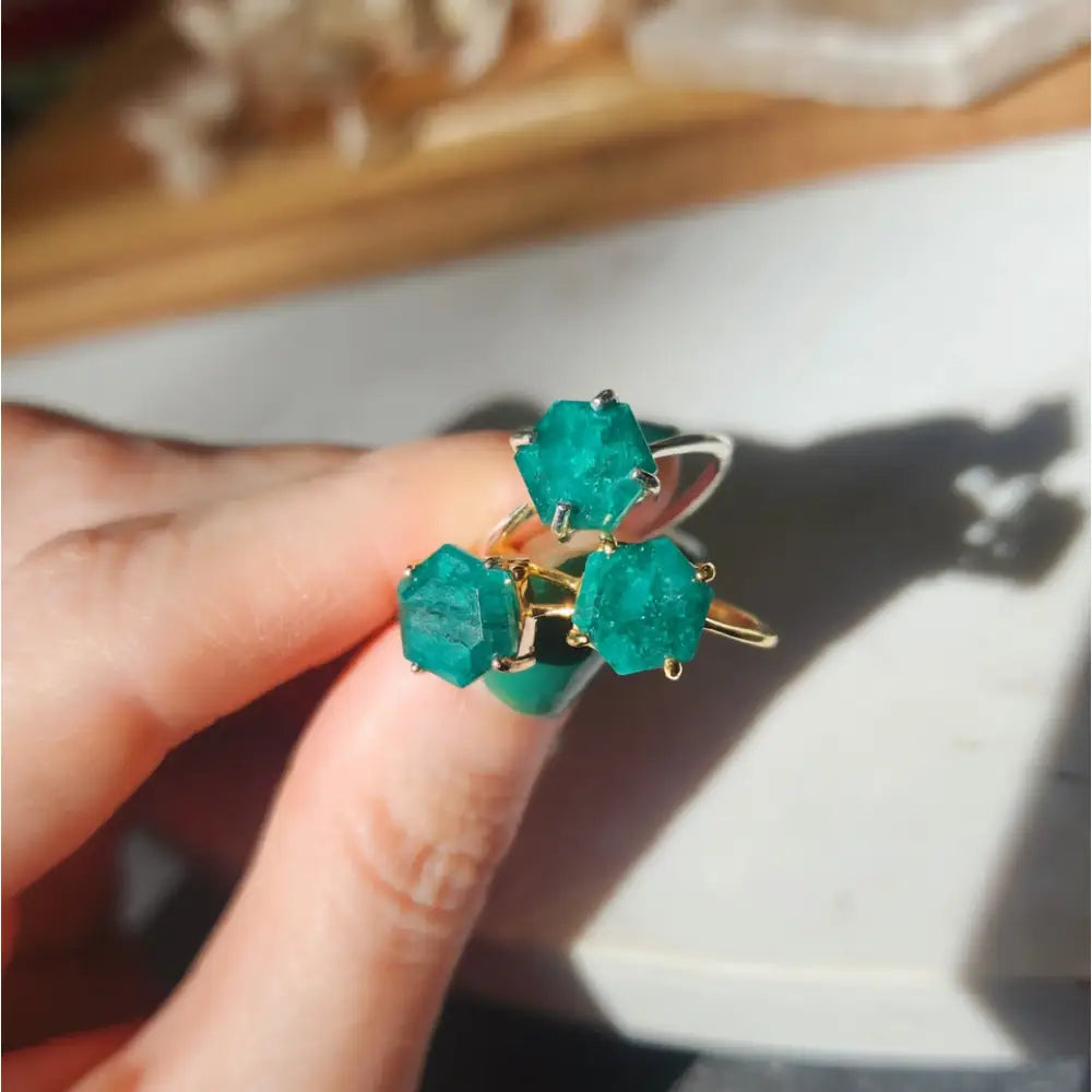 Hexagon Emerald Ring Rings Handmade Handcrafted