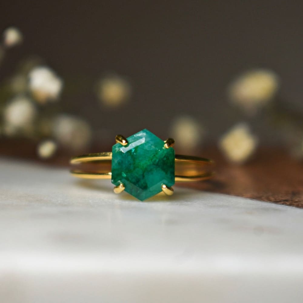 Hexagon Emerald Ring Rings Handmade Handcrafted