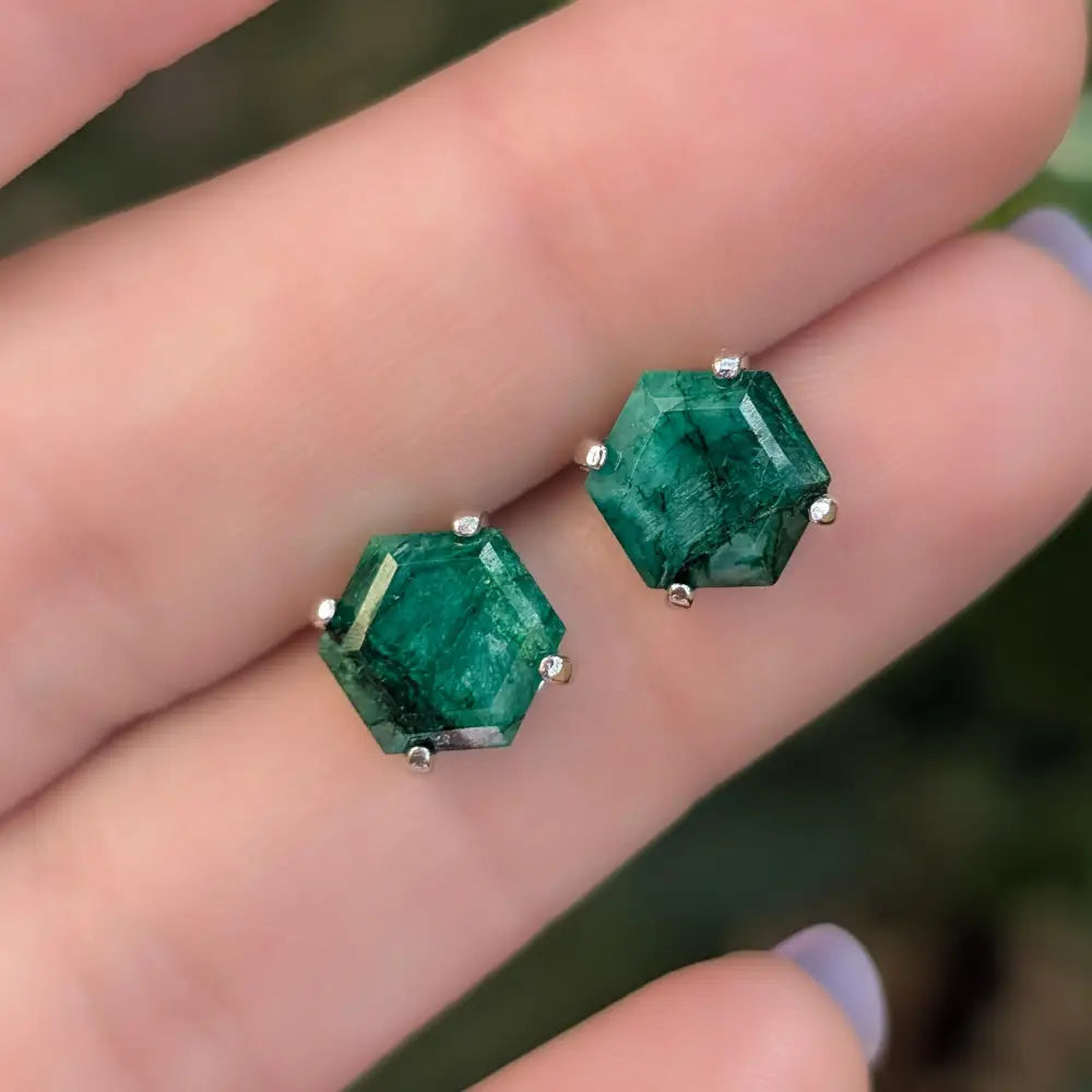 Hexagon Emerald Stud Earrings Earrings Handmade Handcrafted