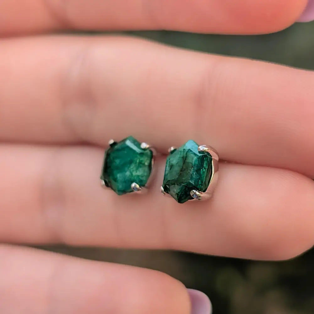 Hexagon Emerald Stud Earrings Earrings Handmade Handcrafted