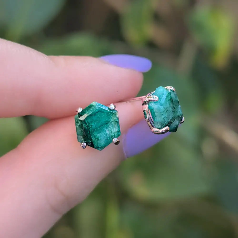 Hexagon Emerald Stud Earrings Earrings Handmade Handcrafted