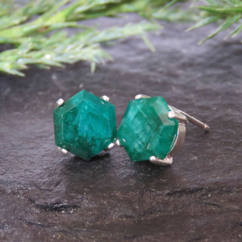 Hexagon Emerald Stud Earrings Earrings Handmade Handcrafted