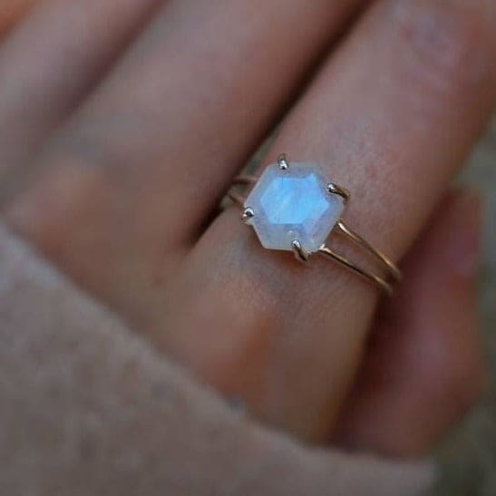 Hexagon Moonstone Ring Rings Handmade Handcrafted