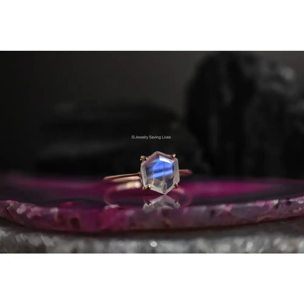Hexagon Moonstone Ring Rings Handmade Handcrafted