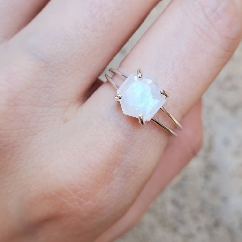 Hexagon Moonstone Ring Rings Handmade Handcrafted