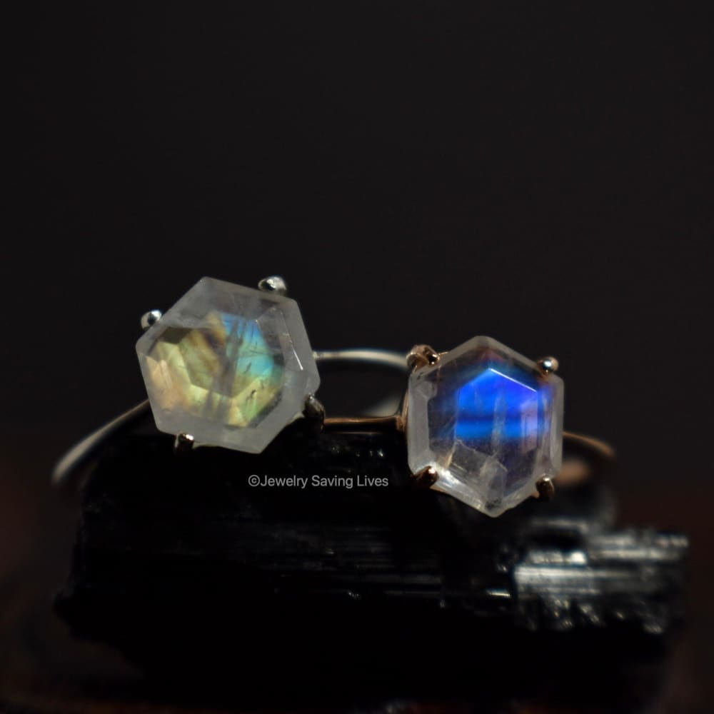 Hexagon Moonstone Ring Rings Handmade Handcrafted