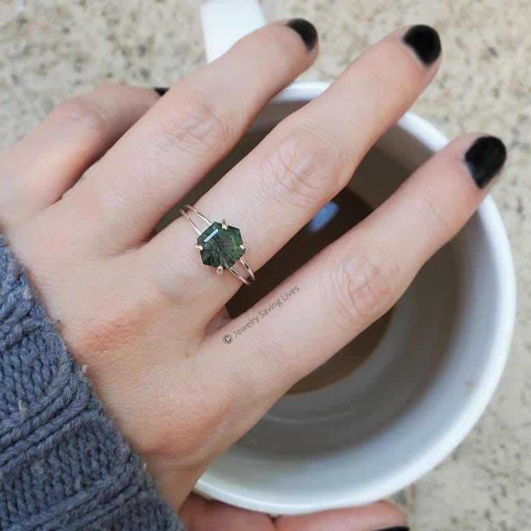Hexagon Moss Agate Ring Rings Handmade Handcrafted