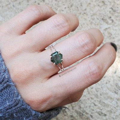 Hexagon Moss Agate Ring Rings Handmade JSL Made in USA