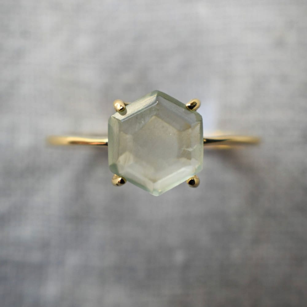 Hexagon Prehnite Ring Rings Handmade Handcrafted