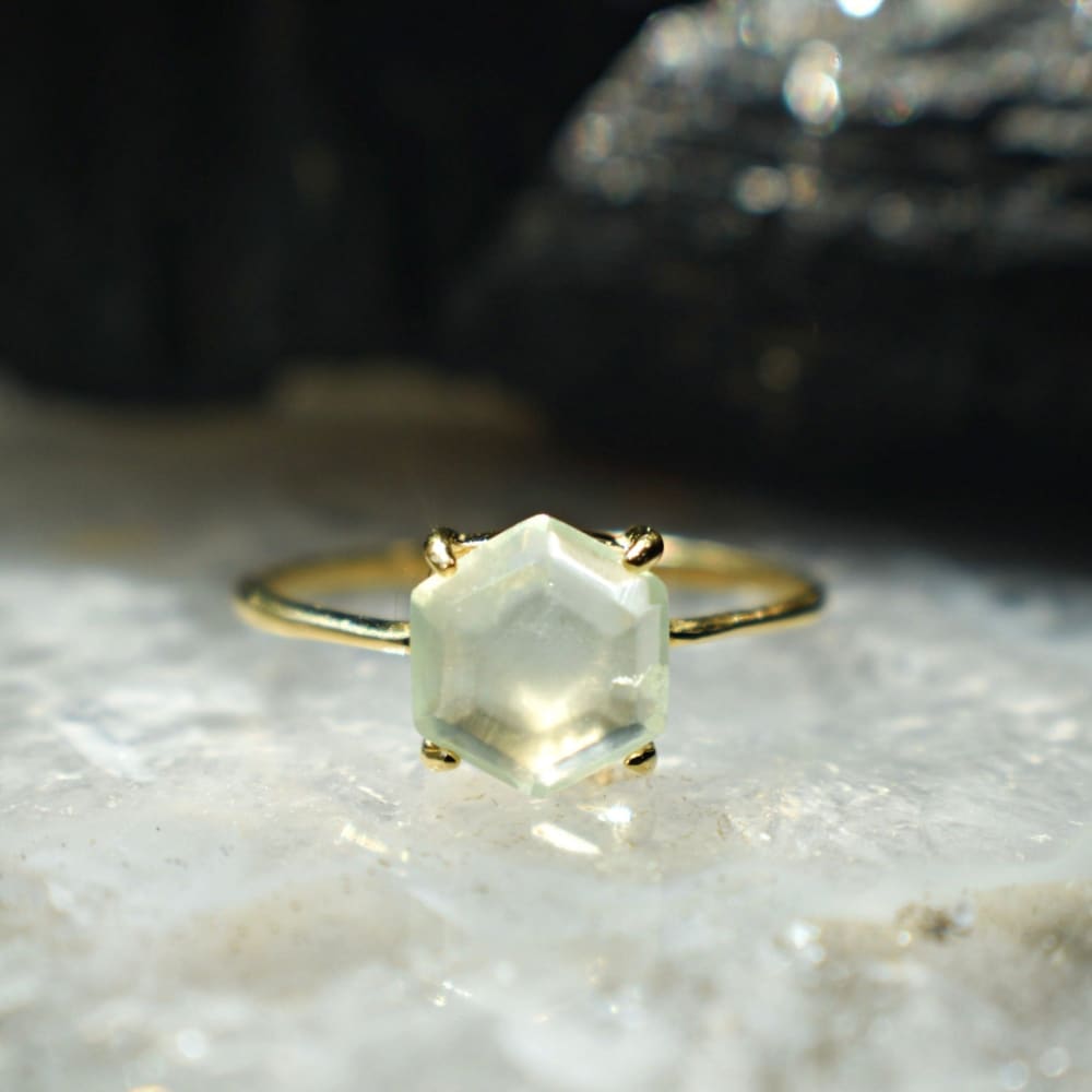 Hexagon Prehnite Ring Rings Handmade Handcrafted