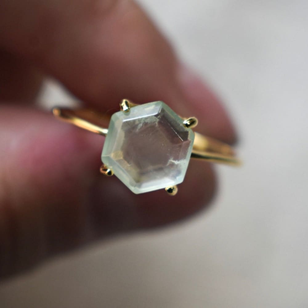 Hexagon Prehnite Ring Rings Handmade Handcrafted