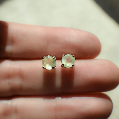 Hexagon Prehnite Stud Earrings Earrings Handmade Handcrafted