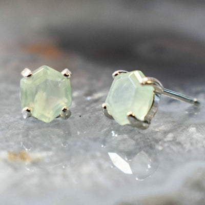 Hexagon Prehnite Stud Earrings Earrings Handmade Handcrafted