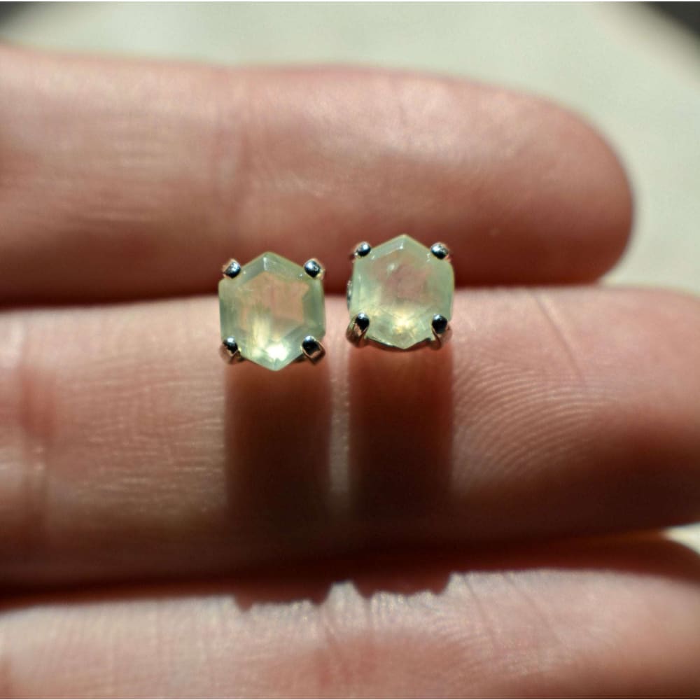 Hexagon Prehnite Stud Earrings Earrings Handmade Handcrafted