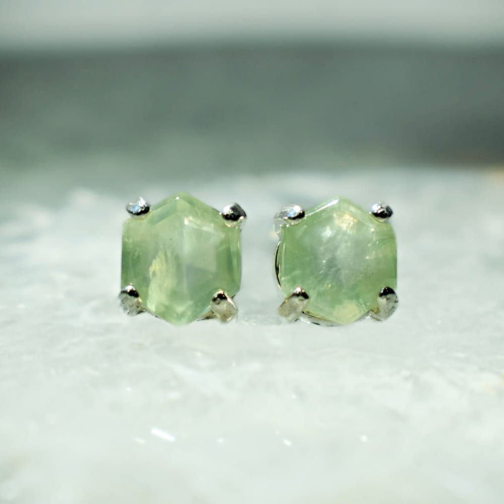 Hexagon Prehnite Stud Earrings Earrings Handmade Handcrafted