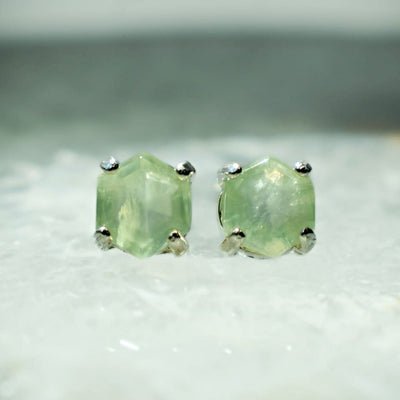 Hexagon Prehnite Stud Earrings Earrings Handmade Handcrafted