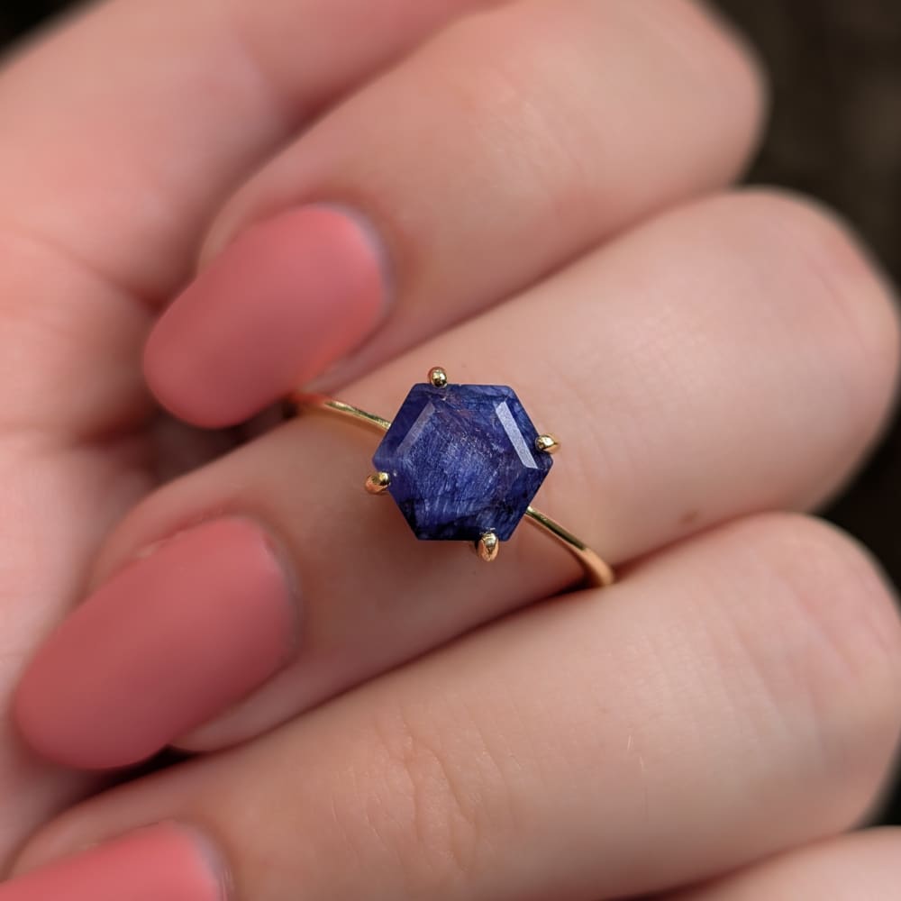 Hexagon Sapphire Ring Rings Handmade Handcrafted