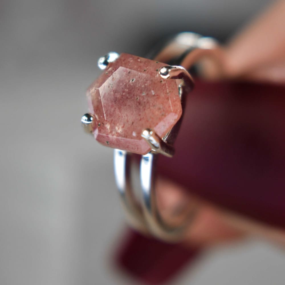 Hexagon Strawberry Quartz Ring Rings Handmade Handcrafted