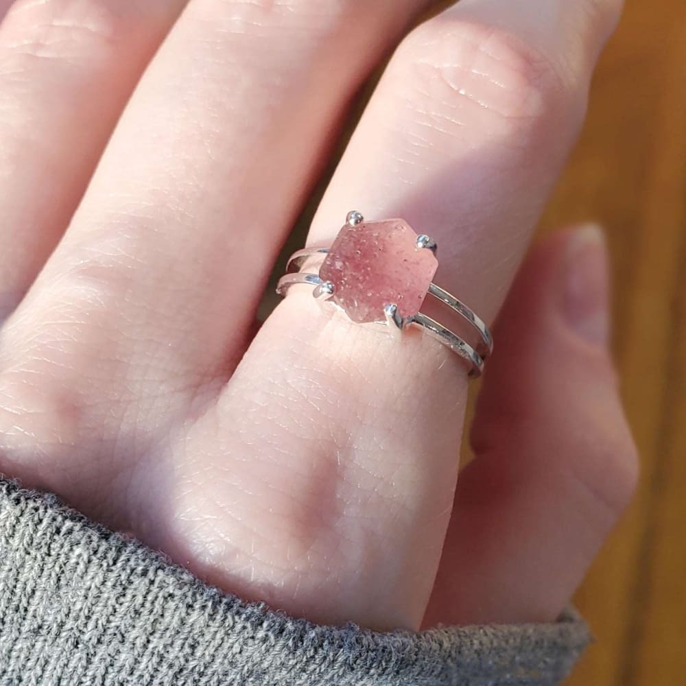 Hexagon Strawberry Quartz Ring Rings Handmade Handcrafted