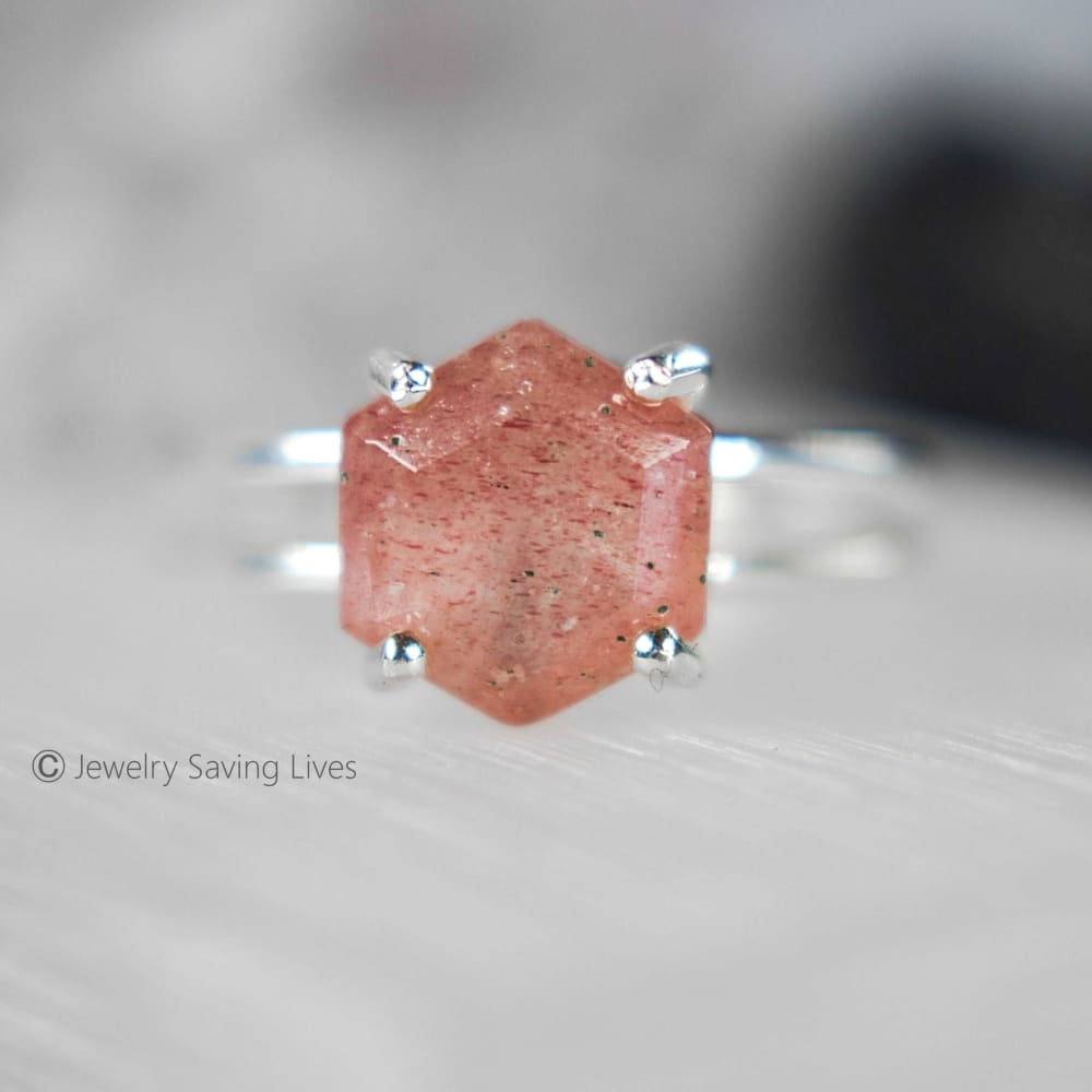 Hexagon Strawberry Quartz Ring Rings Handmade Handcrafted