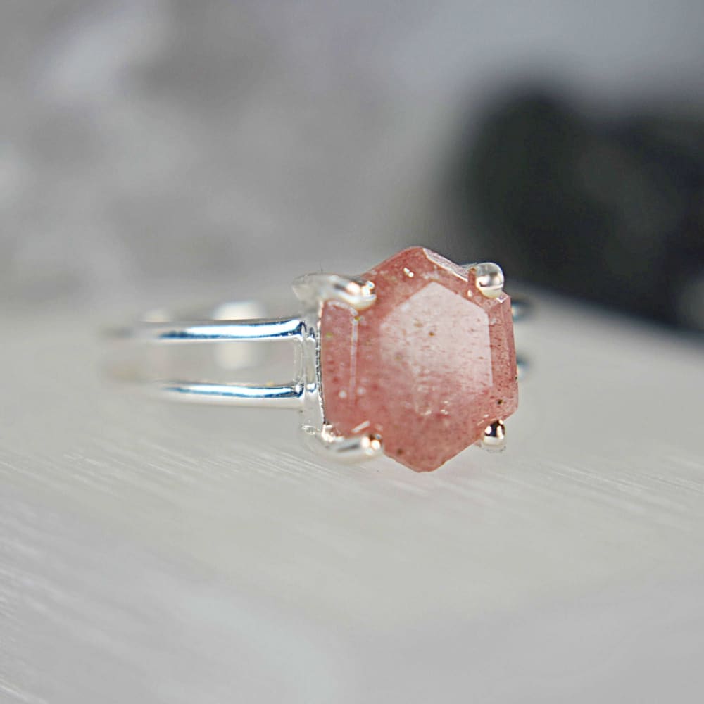 Hexagon Strawberry Quartz Ring Rings Handmade Handcrafted