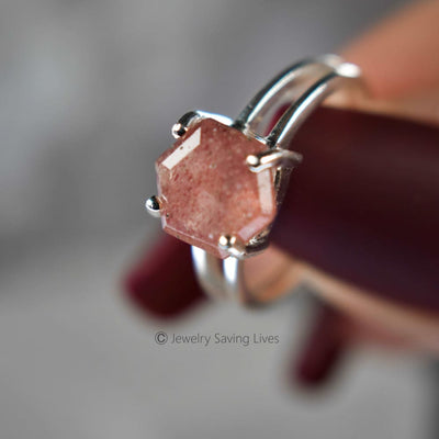 Hexagon Strawberry Quartz Ring Rings Handmade Handcrafted