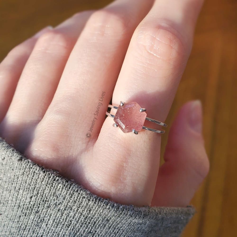 Hexagon Strawberry Quartz Ring Rings Handmade Handcrafted