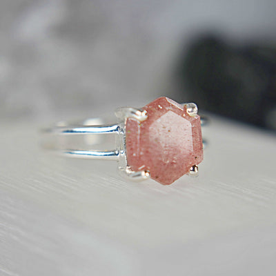 Hexagon Strawberry Quartz Ring