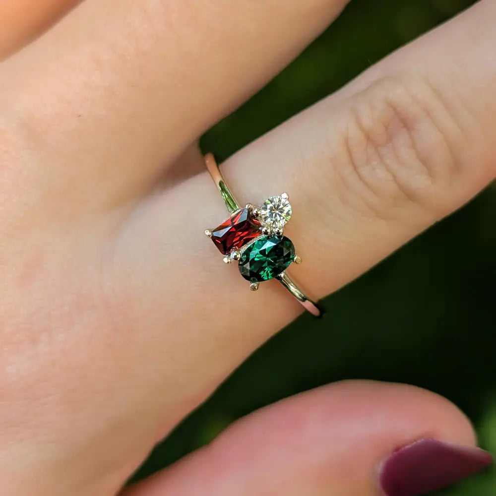 Holiday 3 Stone Cluster Ring Rings Handmade Handcrafted