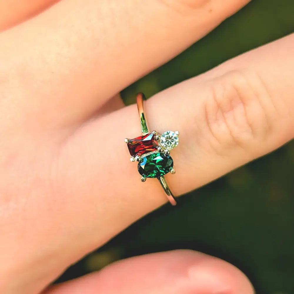 Holiday 3 Stone Cluster Ring Rings Handmade Handcrafted