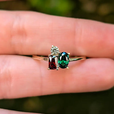 Holiday 3 Stone Cluster Ring Rings Handmade Handcrafted