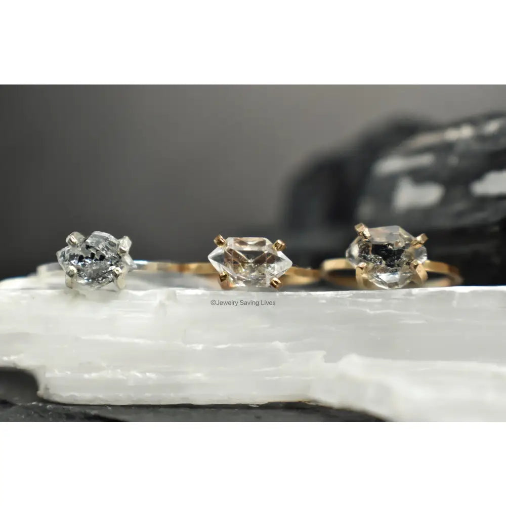 Horizontal Herkimer Diamond Ring Rings Handmade Handcrafted