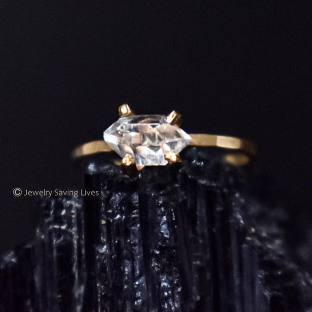 Horizontal Herkimer Diamond Ring Rings Handmade Handcrafted