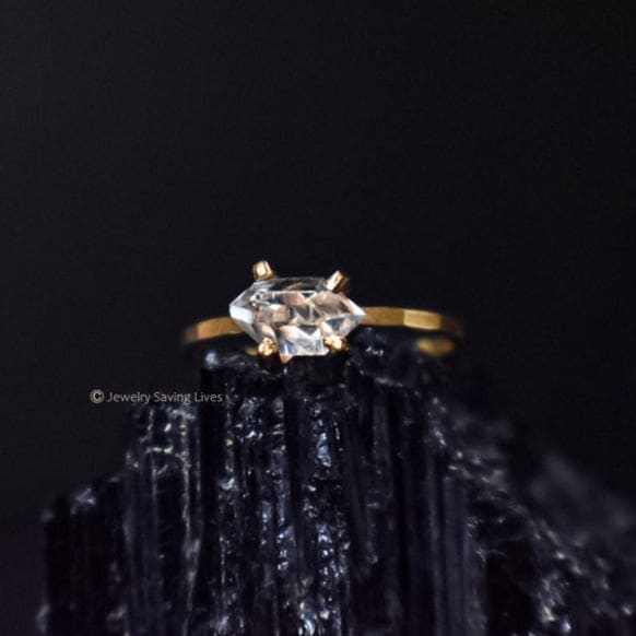 Horizontal Herkimer Diamond Ring Rings Handmade Handcrafted