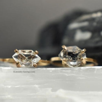 Horizontal Herkimer Diamond Ring Rings Handmade Handcrafted