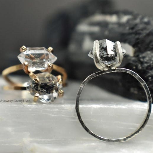 Horizontal Herkimer Diamond Ring Rings Handmade Handcrafted