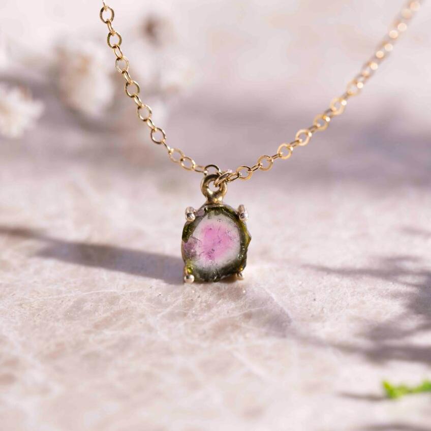 Large Watermelon Tourmaline Prong Necklace