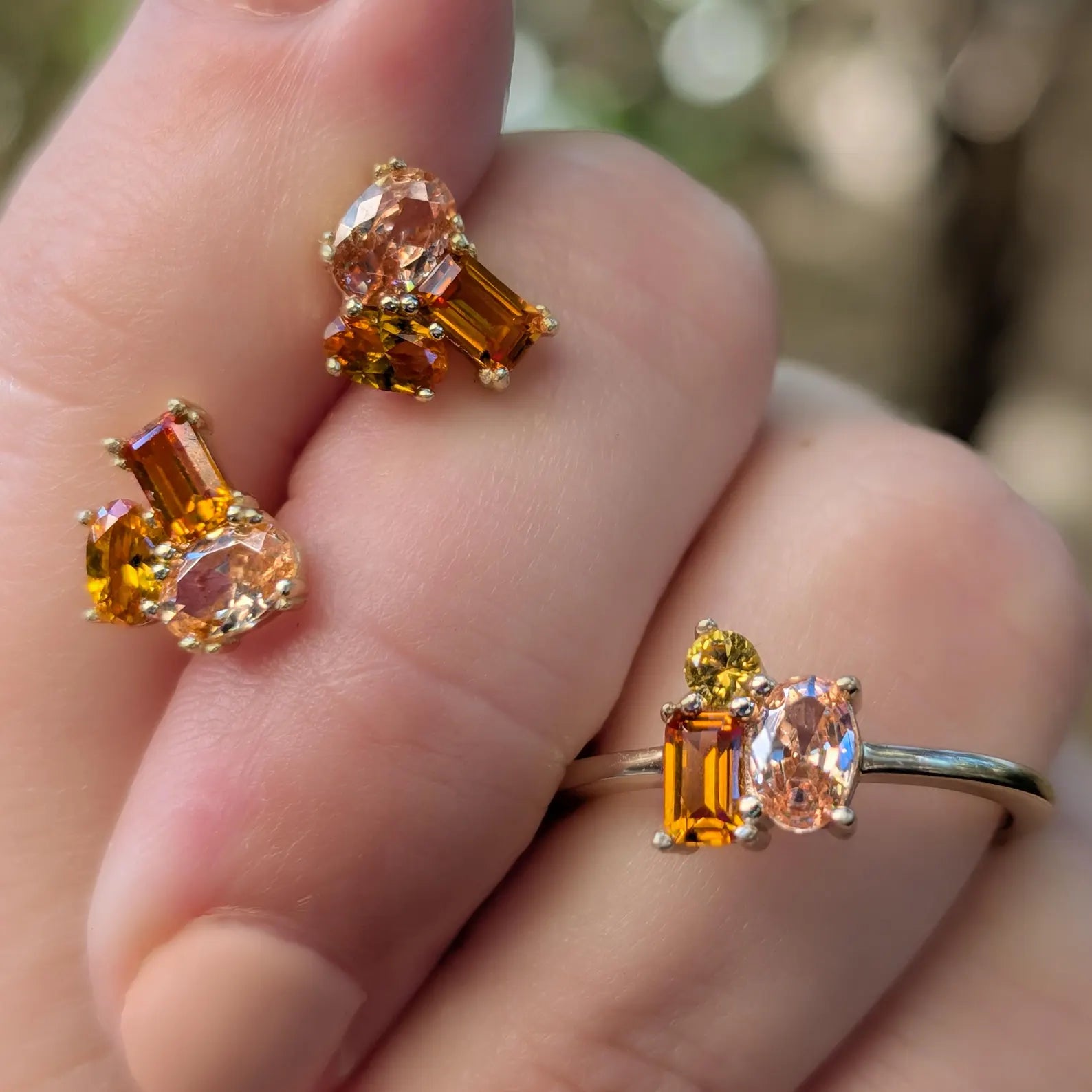 Citrine 3 Stone Cluster Ring