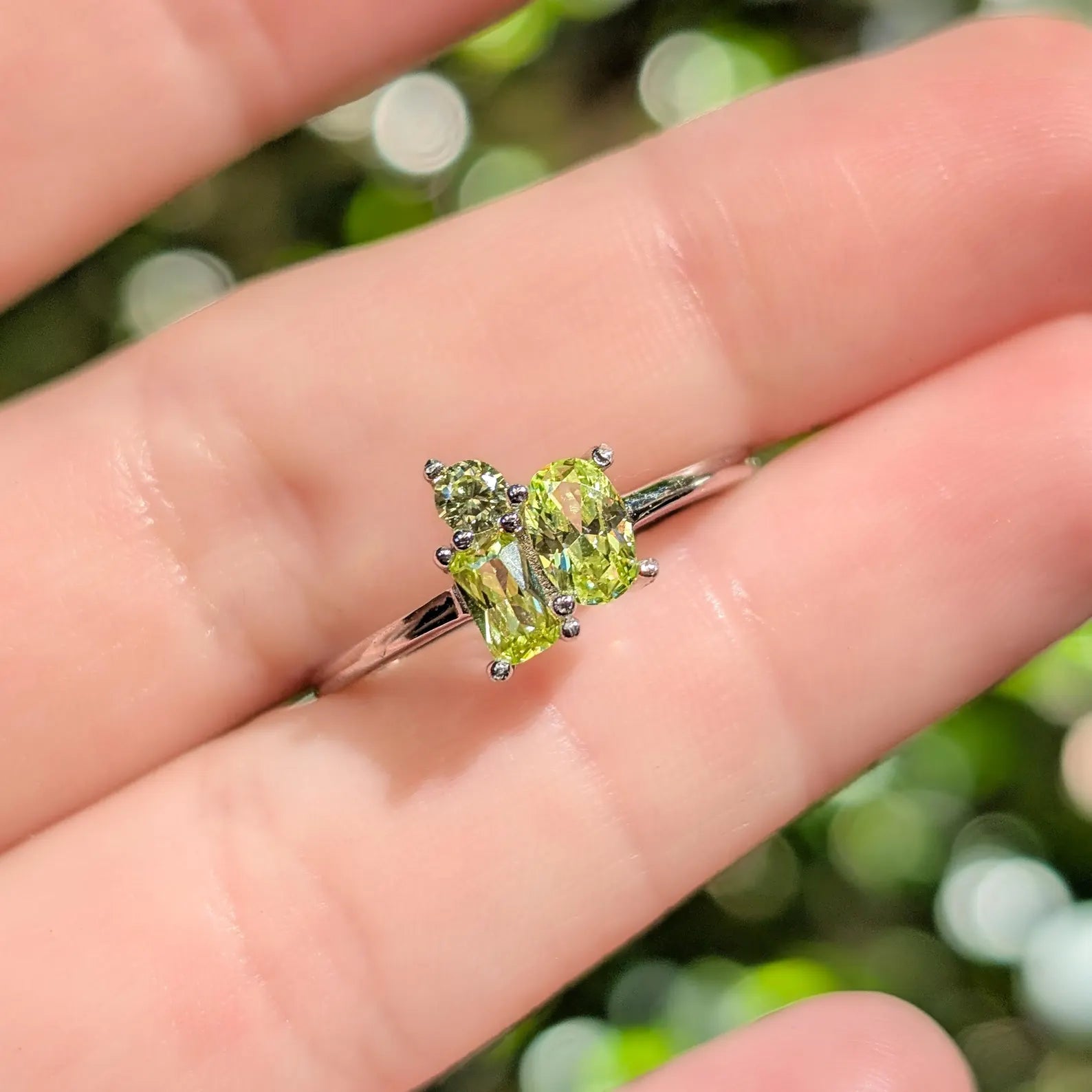 Peridot 3 Stone Cluster Ring