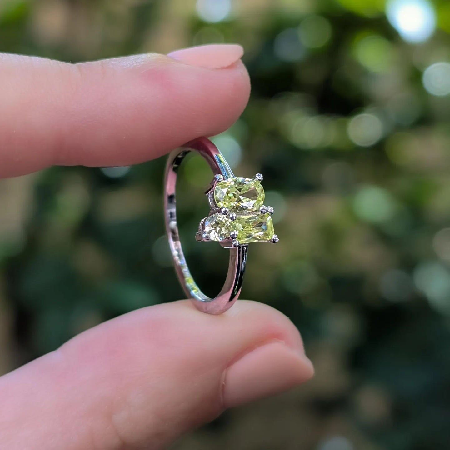 Peridot 3 Stone Cluster Ring
