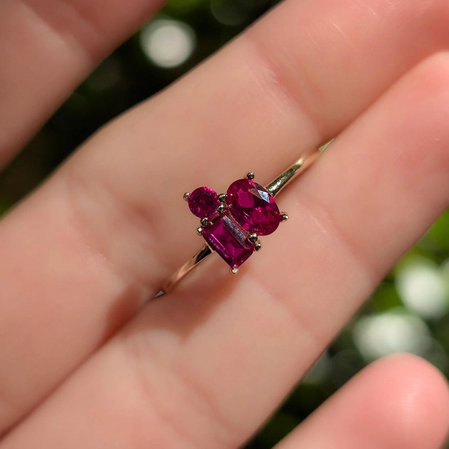Ruby 3 Stone Cluster Ring