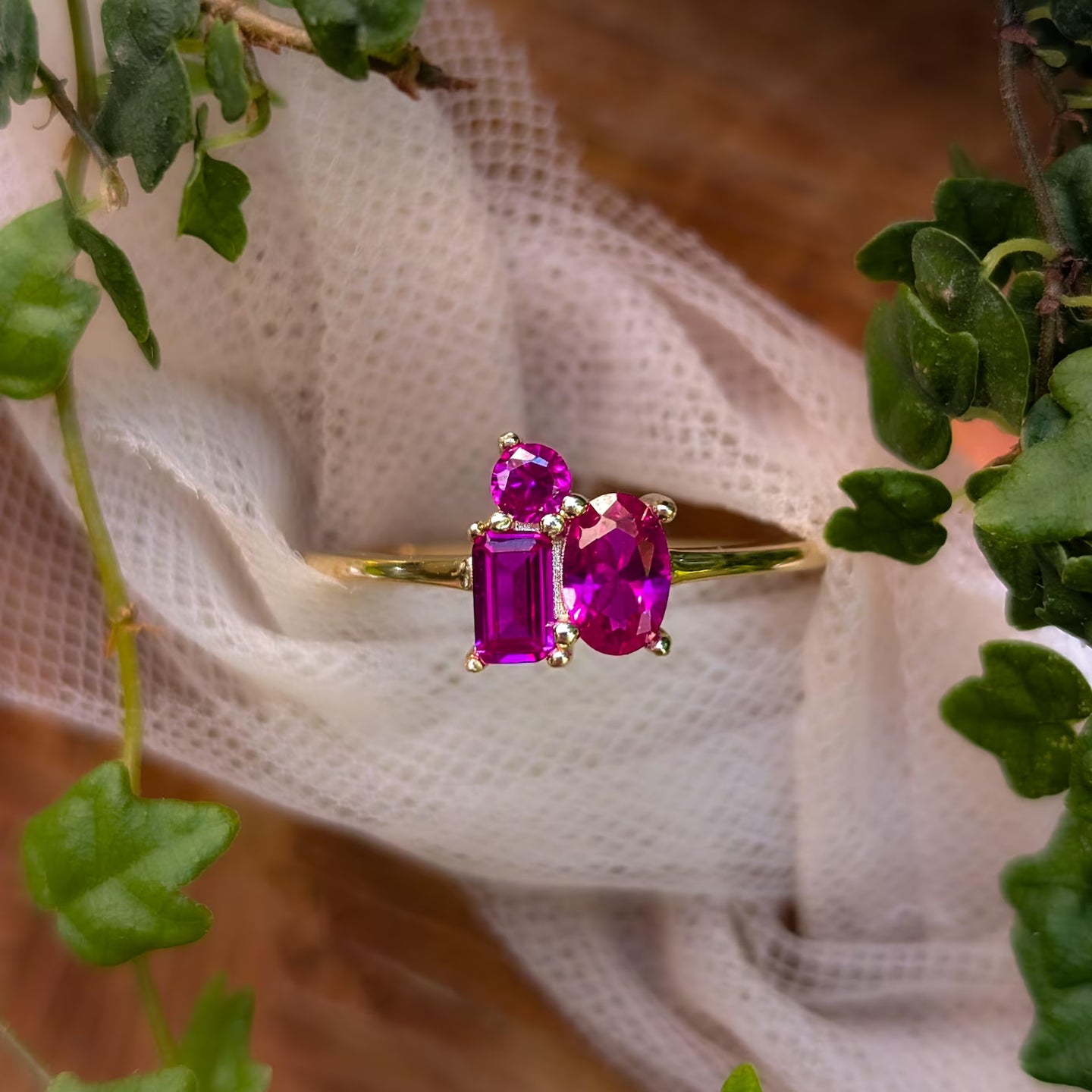 Ruby 3 Stone Cluster Ring