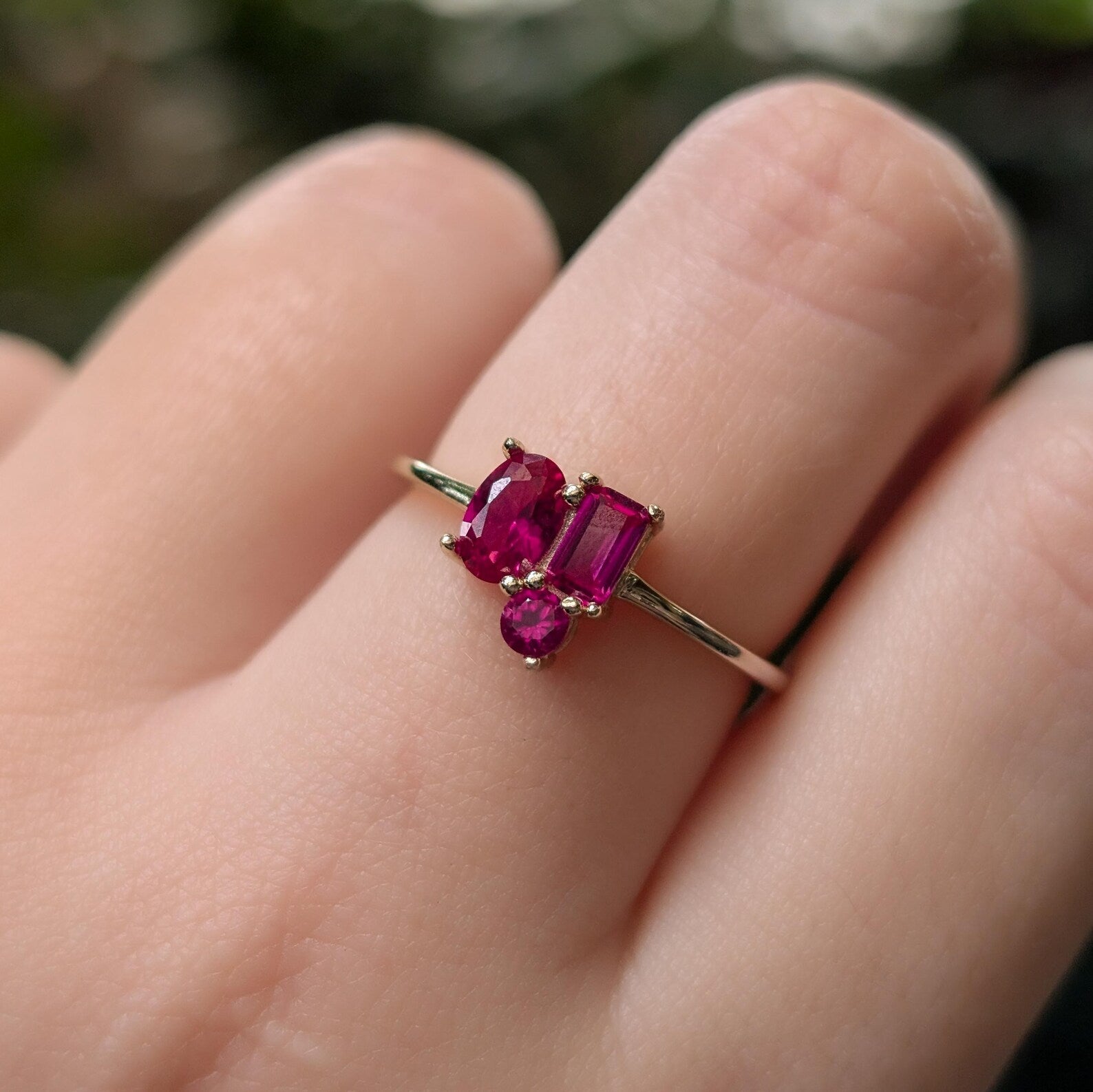 Ruby 3 Stone Cluster Ring