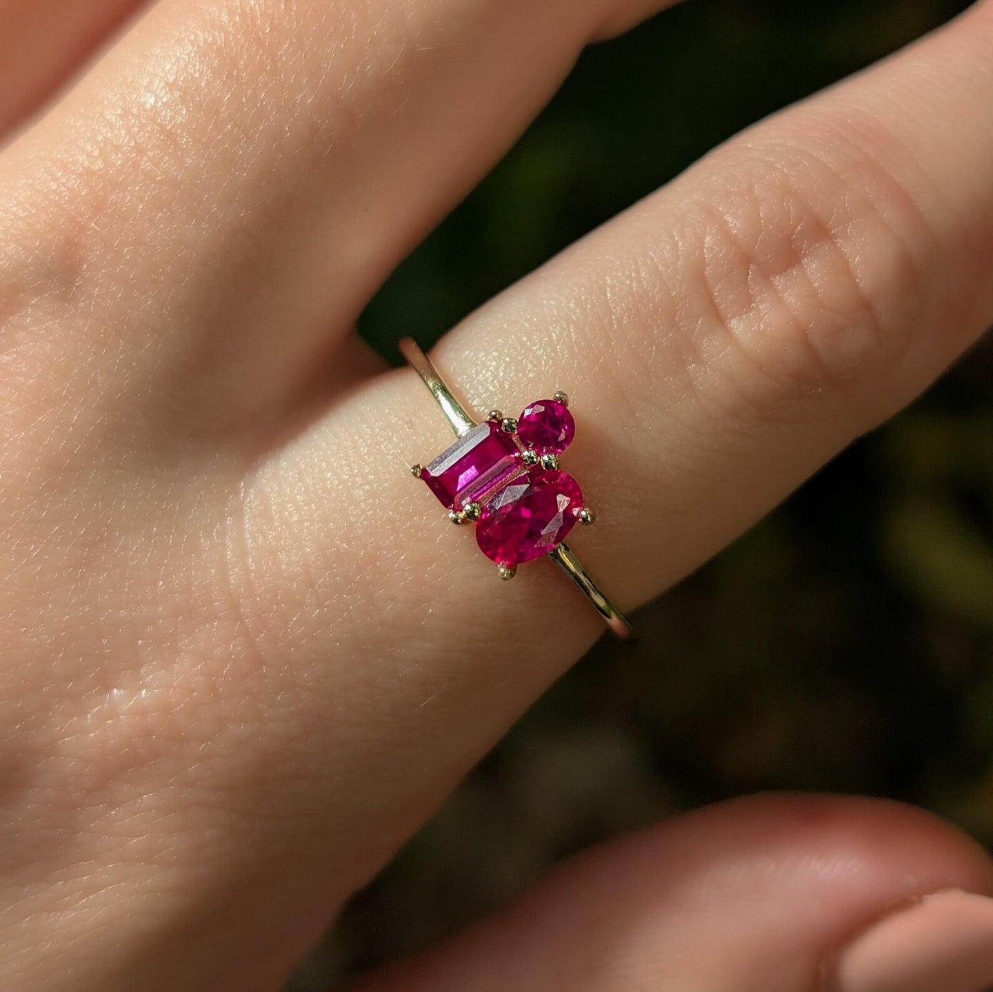 Ruby 3 Stone Cluster Ring