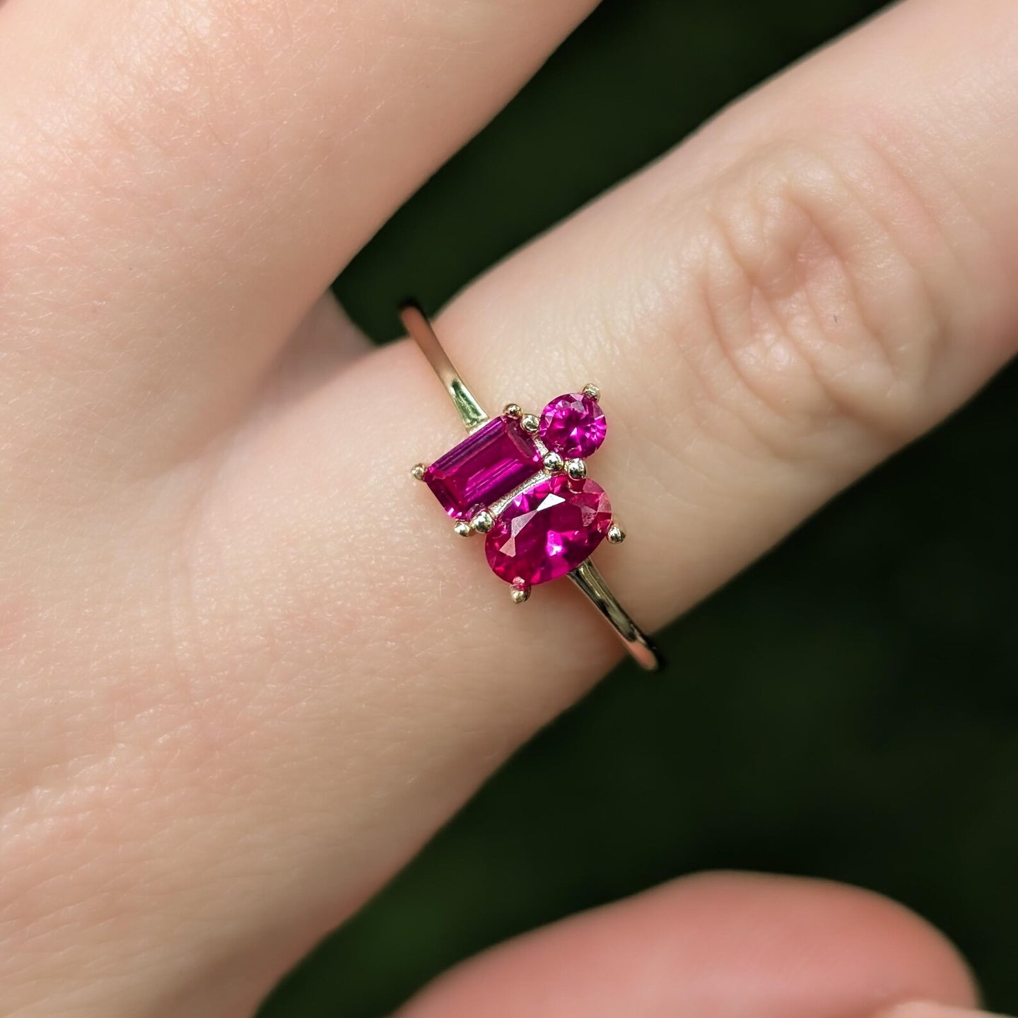 Ruby 3 Stone Cluster Ring