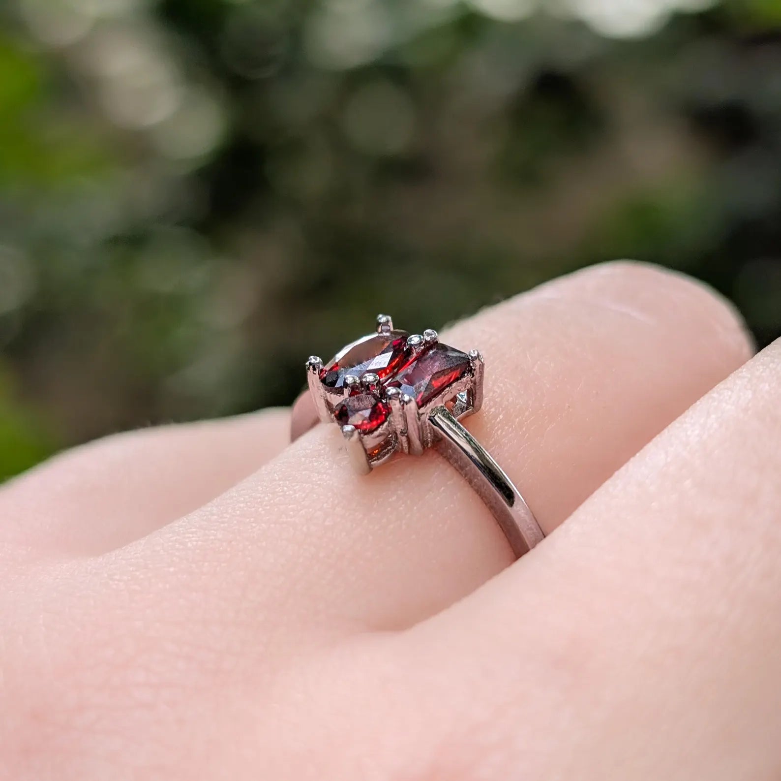 Garnet 3 Stone Cluster Ring