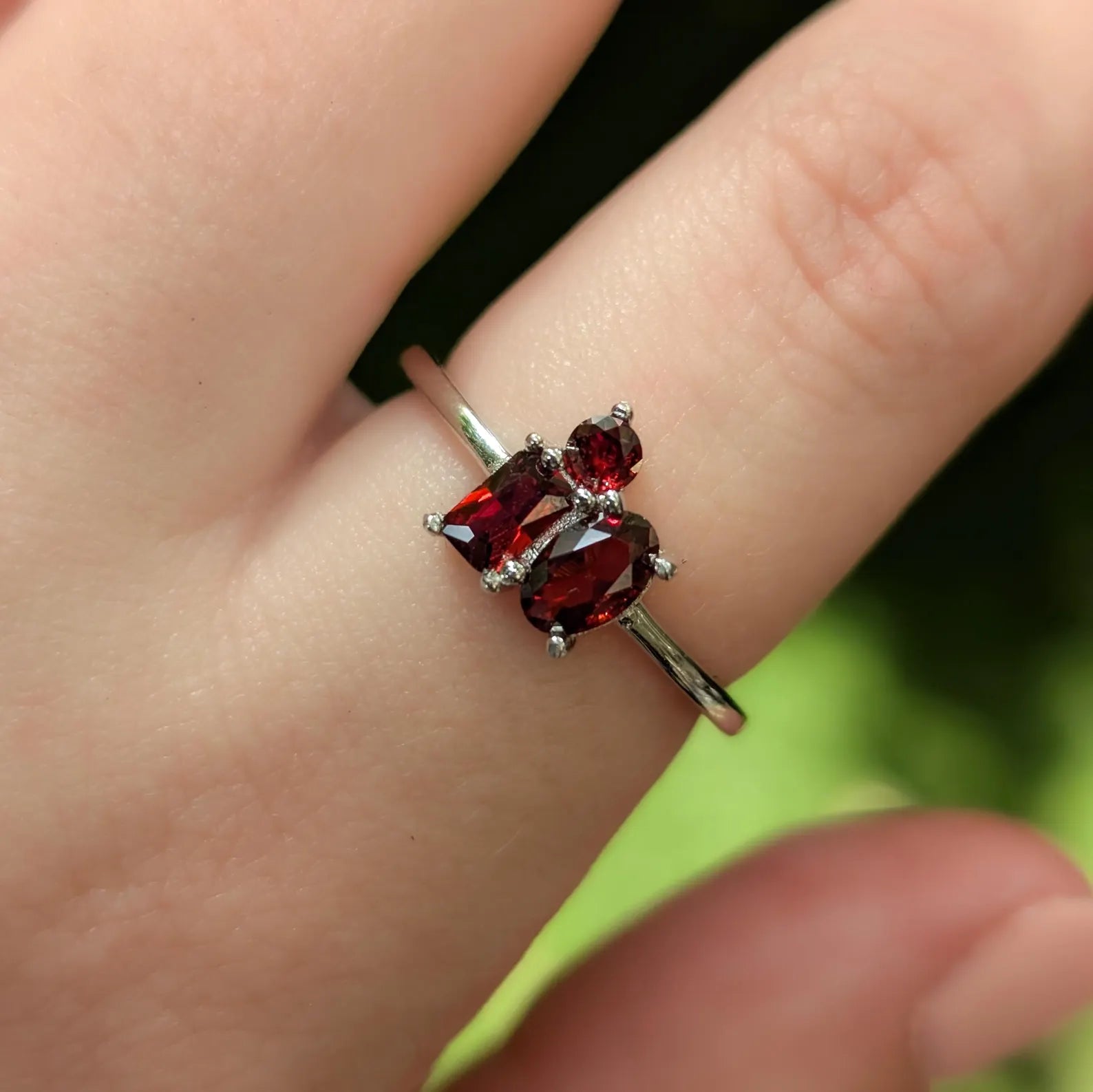 Garnet 3 Stone Cluster Ring