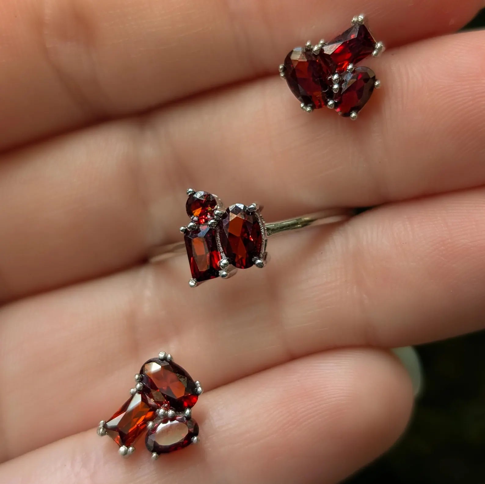 Garnet 3 Stone Cluster Ring